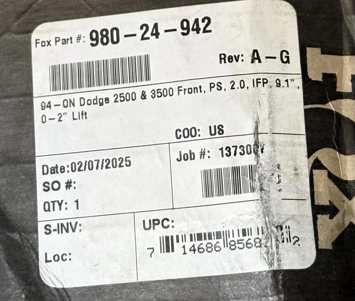 FOX 980-24-942 2.0 PERFORMANCE SERIES IFP SHOCK ABSORBER photo 2