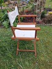 Directors Chair Wooden Frame Fold Down Arms White Canvas Seat