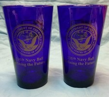 Set of 2 Department of the Navy 235th Navy Ball Cobalt Blue Drinking Glass