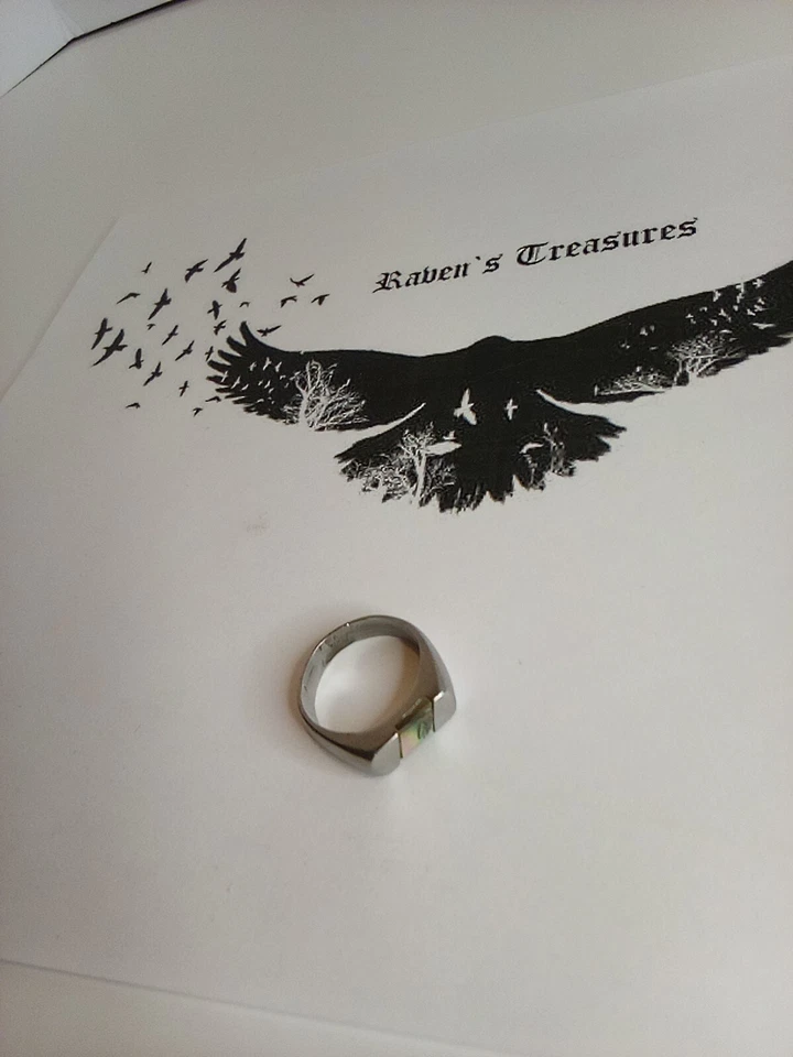 Anillo con carcasa de abulón de acero inoxidable tamaño 9 Foto 4 de 4