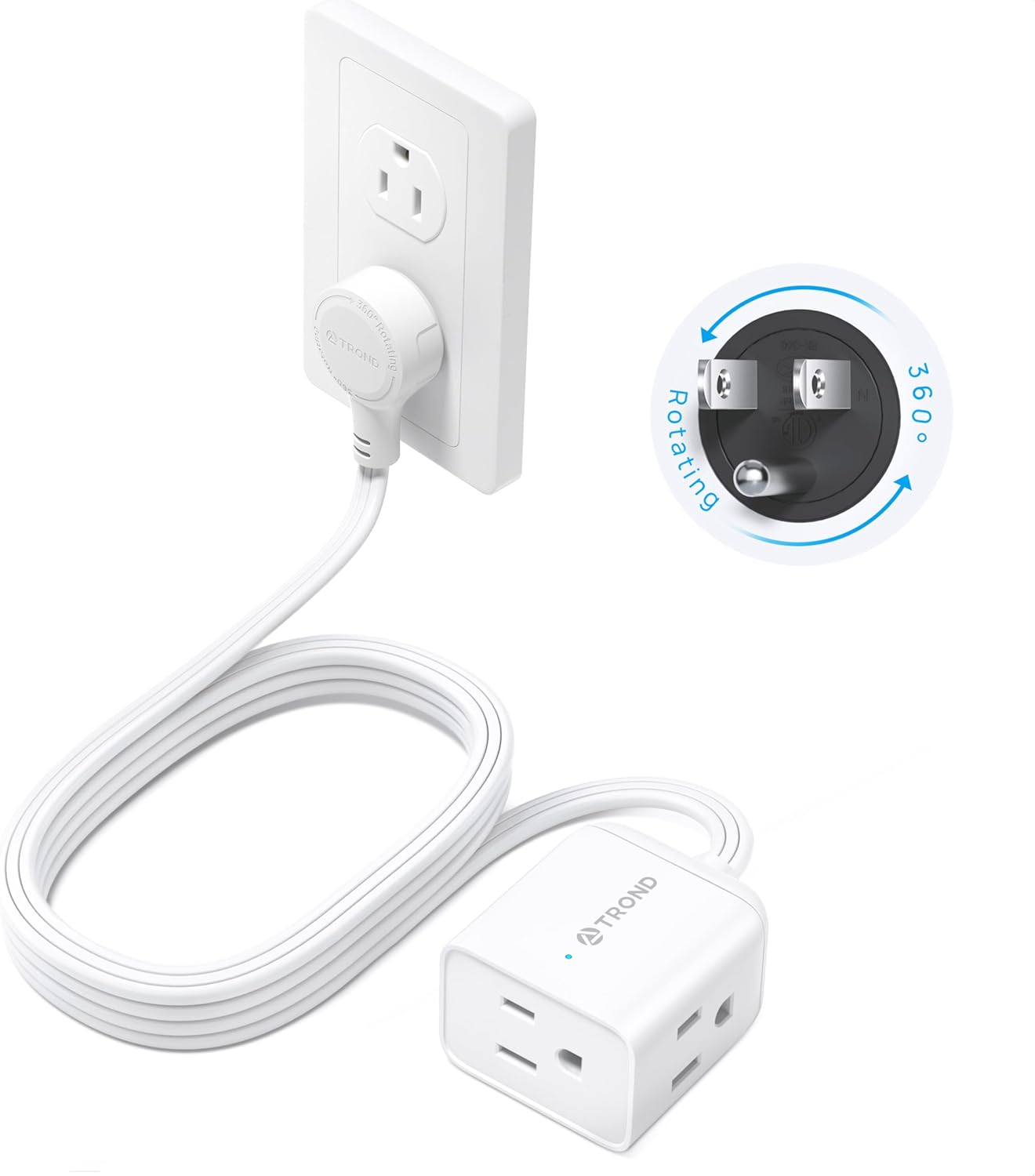 Flat Extension Cord 6Ft with 360° Rotating Plug, Low Profile Power Strip, Three-image