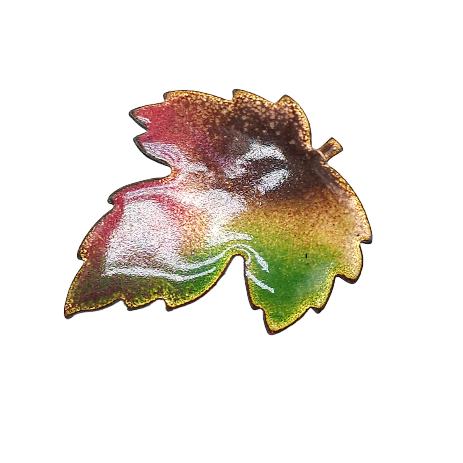 Multicolor Enamel on Copper Maple Leaf Brooch Pin… - image 2