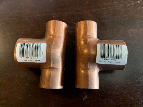 TEE 1/2" x 1/2" x 3/4" copper sweat fitting Lot x2pcs NEW! no packaging