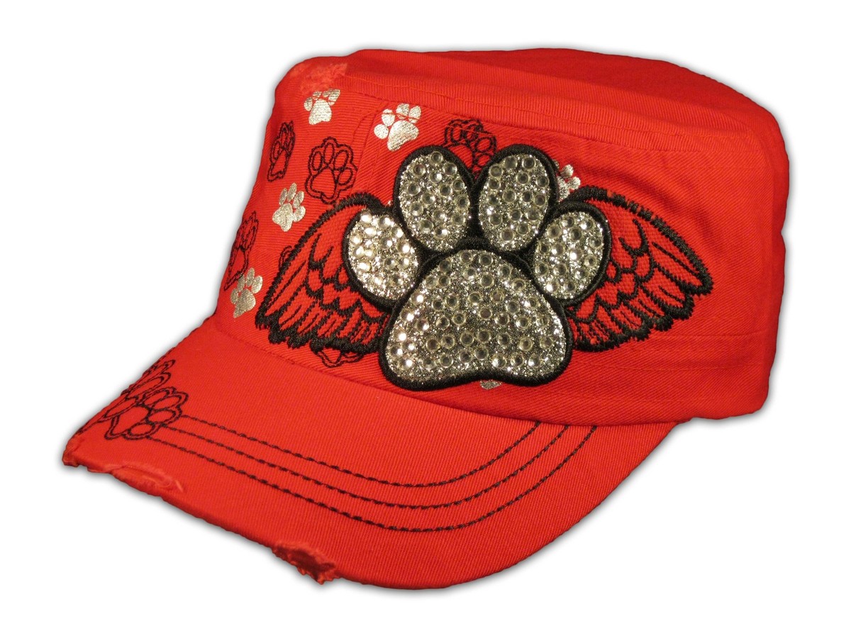 Vintage Fleur De Lis Distressed Red Cadet Hat - Fleur-de-lis - Print & Jewels! Fleur de Lis Embellished - Red - One Size Adjustable Cadet  main image 4