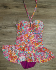 Chaps size 6 Swimdress Ruffle Draped Ruched One Piece Halter Swimsuit