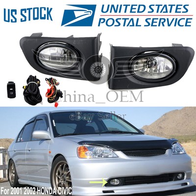 For 2001 2002 Honda Civic White Fog Lamp Driving Lamp Drl Light Front Fog Lights Ebay