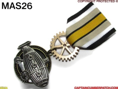 Steampunk Abzeichen Brosche Pindrape Medaille Silber Luftschiff Zeppelin Flying Sub #MAS26