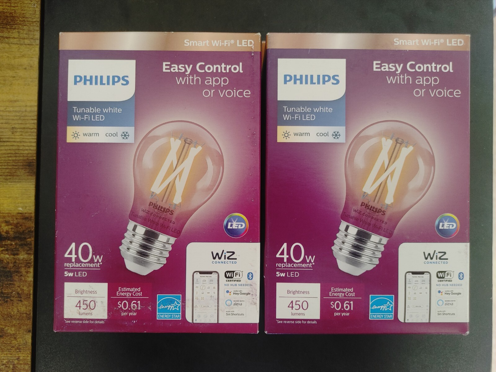 Philips Smart Bulb LED 40W Dimmable Wi-Fi Wiz 450 Lumen A15 Standard 2 Pack-image
