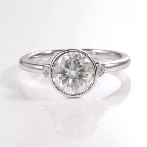 14K White Gold Plated Bezel Set Solitaire Anniversary Ring 8mm Round Moissanite