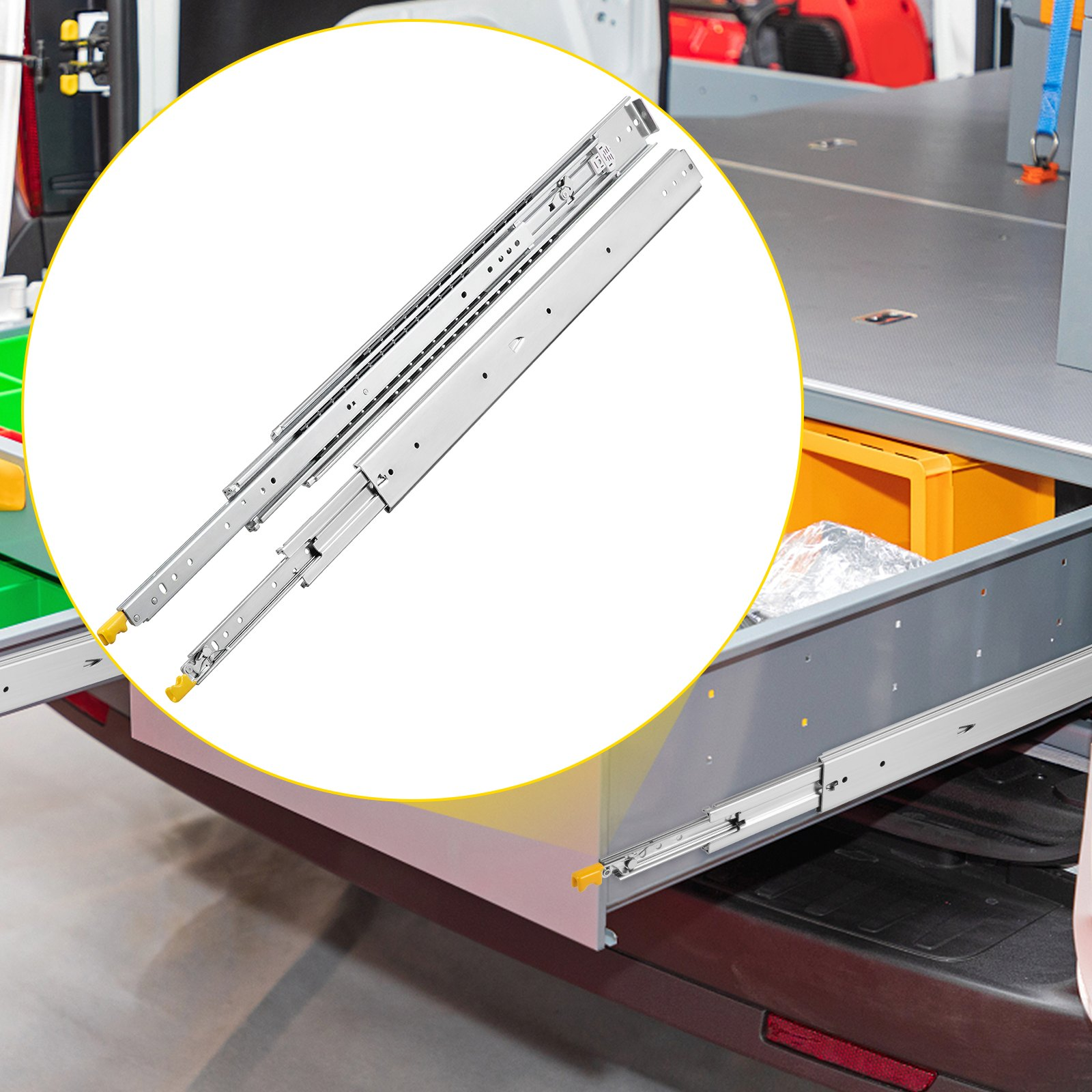 Drawer Slides with Lock, 1 Pair 52 inch, Heavy-Duty Industrial Steel up to 500 l-image