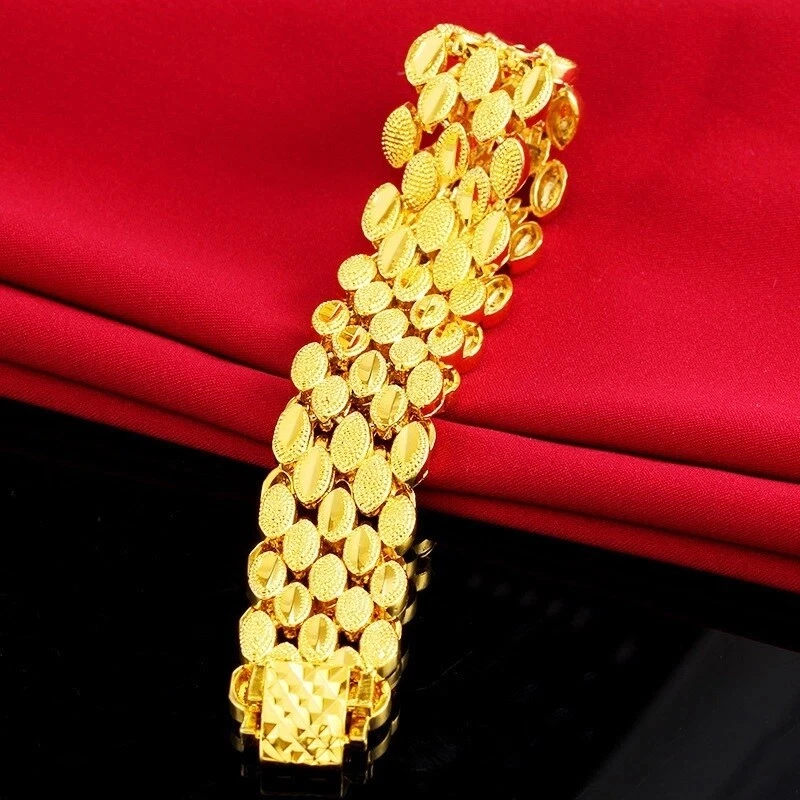 24k Gold Filled Over Brass Womens Wide Chain Bracelet Small 6" 6.5" 7" 7.5" D804 - Image 3 of 4