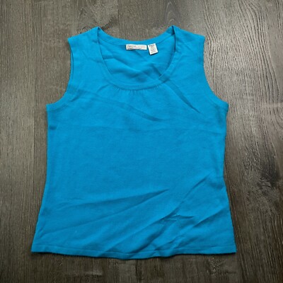 Luxe Womans Tank Top Blouse Knit Aqua Blue Sleeveless Size Petite M