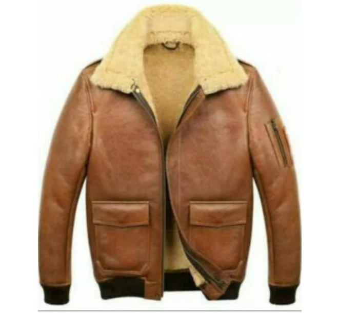 Mens B3 US Nav RAF Bomber Aviator Flying Pilot Fur Shearling Real Leather Jacket
