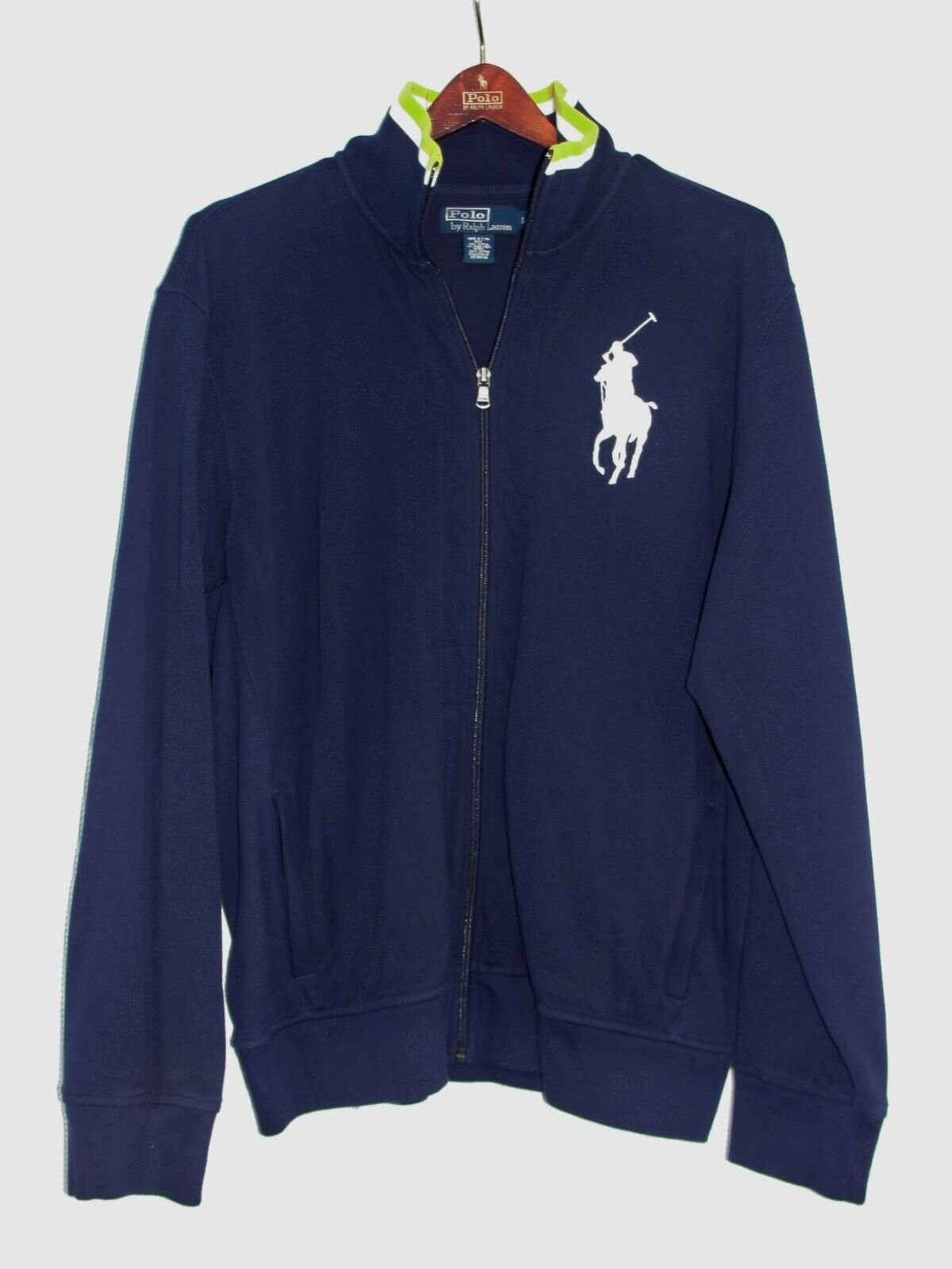 Polo Ralph Lauren giacca da pista blu manica lunga grande pony bianco uomo taglia L