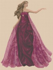 Elegant Lady in Burgundy Dress Counted Cross Stitch Chart No.1-156TT