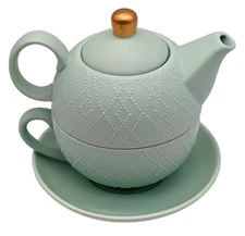 Pinky Up Addison Souk Mint Green Tea For One Teapot Cup Saucer In Box