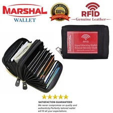 ACCORDION WALLET Black Solid Leather Zip Around Clear ID Credit Card Case Holder