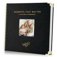 Beautiful Linen Scrapbook Photo Album 10"x10" - 40-Page Blank Guest Book Black