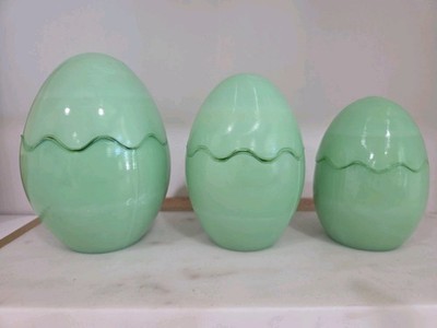 3 Vintage Jadeite Easter Egg Lidded Trinket/Candy Dish
