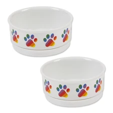 Bone Dry Rainbow Paw Pet Feeder Set of 2 Small Bowls Non Skid Easy Clean