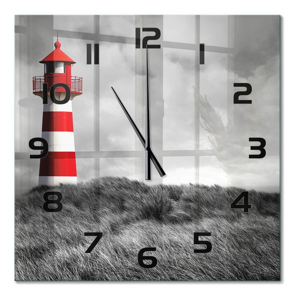 Glasuhr Mit FließEnden Zeigern Aus Glas Leuchtturm Schwarze Zeiger 60X60 Cm-image