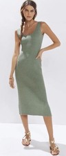 Amadi Anthropologie Midi Dress Ribbed Knit Cutout Back Women's L Stretch NEW