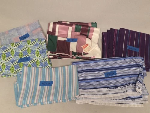 60s 70s Vintage Fabric Lot 17.3 Yds Deadstock Retro Blue Purple Geometric 6pc  - product listing photo