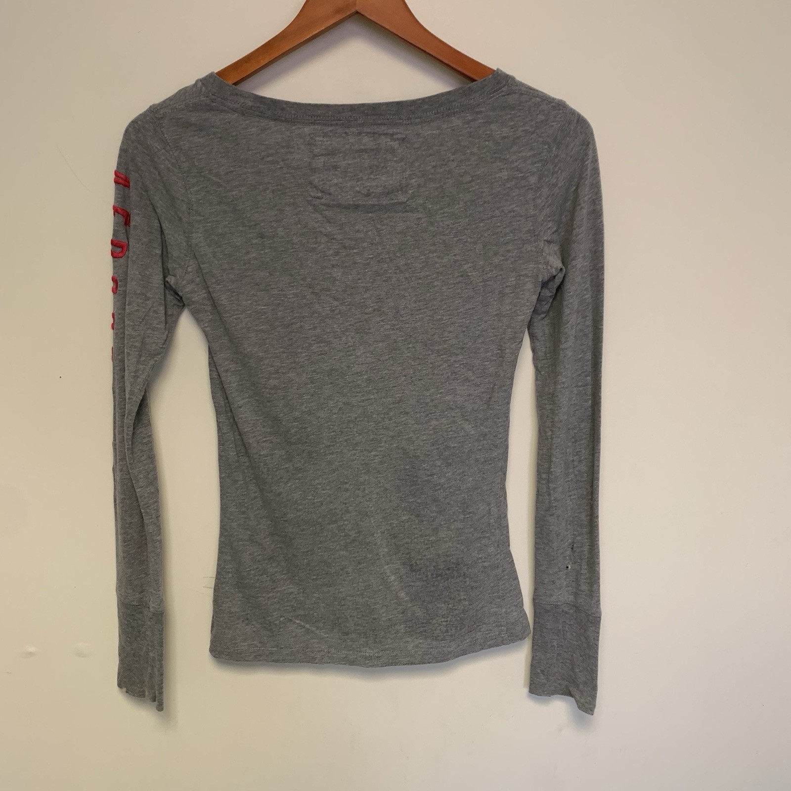 Womens Aeropostale 87 Logo Long Sleeve Gray T-shirt Tee Size Small