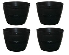 4 Black Barrel Planter Small Round Plastic PlantPot 34cm Patio Garden Flower Tub