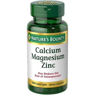 Nature's Bounty Calcium Magnesium & Zinc Caplets, 100 100 Count (Pack of 1)
