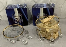2 1970's Crystal Bobeches Candle Rings w 6 Prisms 24K Gold Trim Formglas Sweden