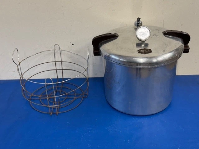 Vintage Presto 21 Qt Pressure Cooker Canner Model 21-B Aluminum w/ Gauge & Rack