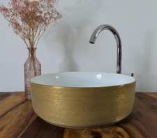 Keramik Waschbecken rund gold gebürstet 36cm Design Waschtisch Waschschale matt