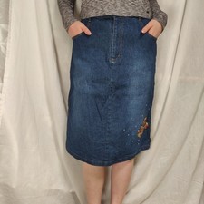 VTG Disney Minnie Mouse A-Line Blue Denim Midi Skirt S Embroidered Rhinestone