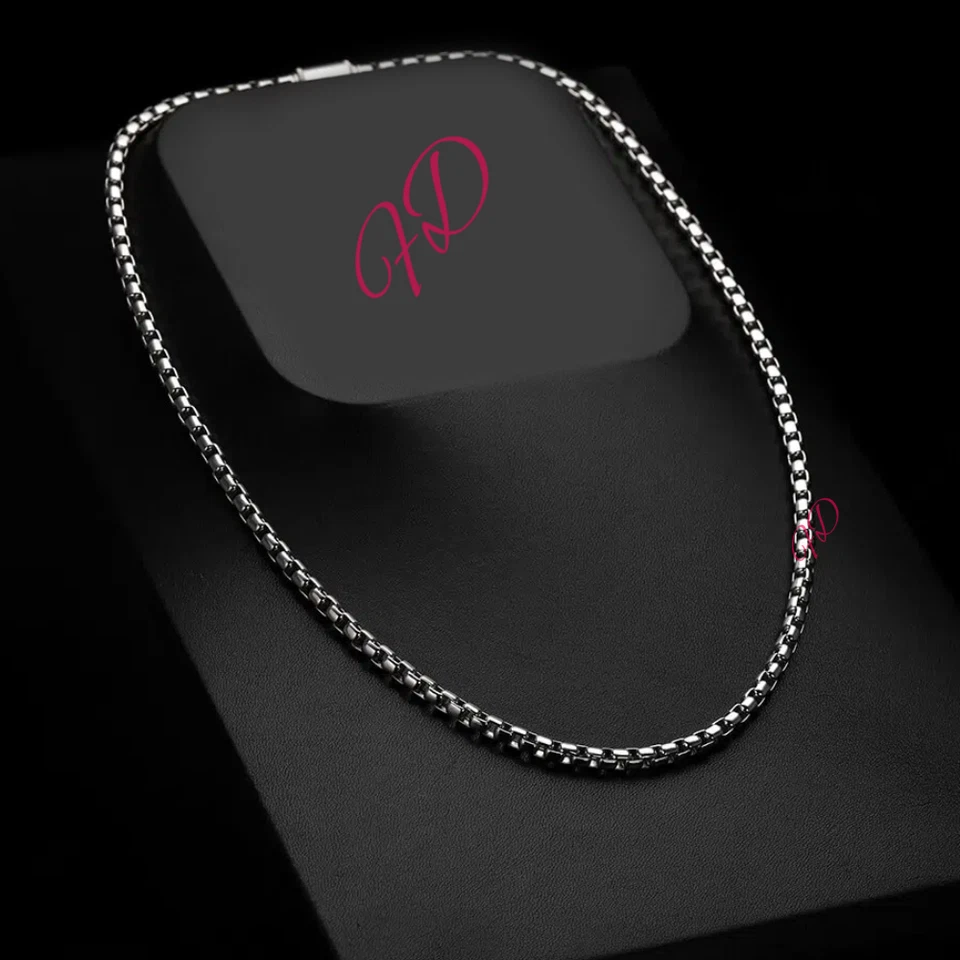 Collar de cadena de caja de platino de 4,3 mm de peso de 35 gramos sólido PT950 para hombre Foto 4 de 4