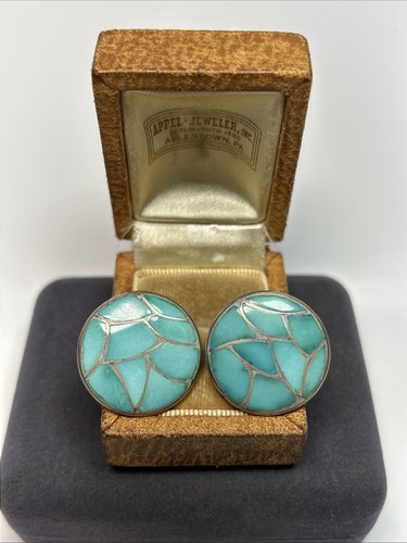 Stewart & Maria Tucson Zuni Sterling Silver & Turquoise Inlay Circle Earrings
