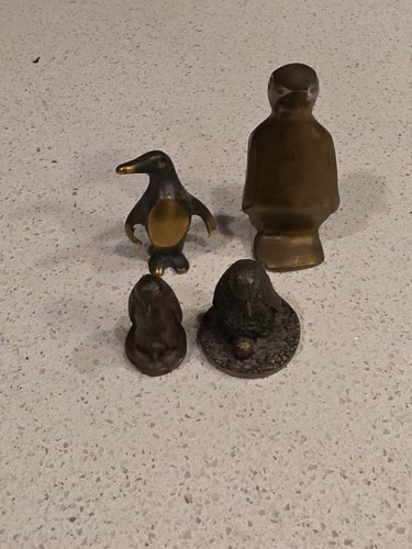 Penguin Fugurine Lot Of 4 Brass Metal Bronze Scotland Vintage