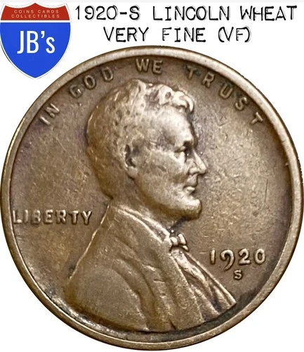 1920-S Lincoln Wheat Cent Penny 1c - VERY FINE (VF)