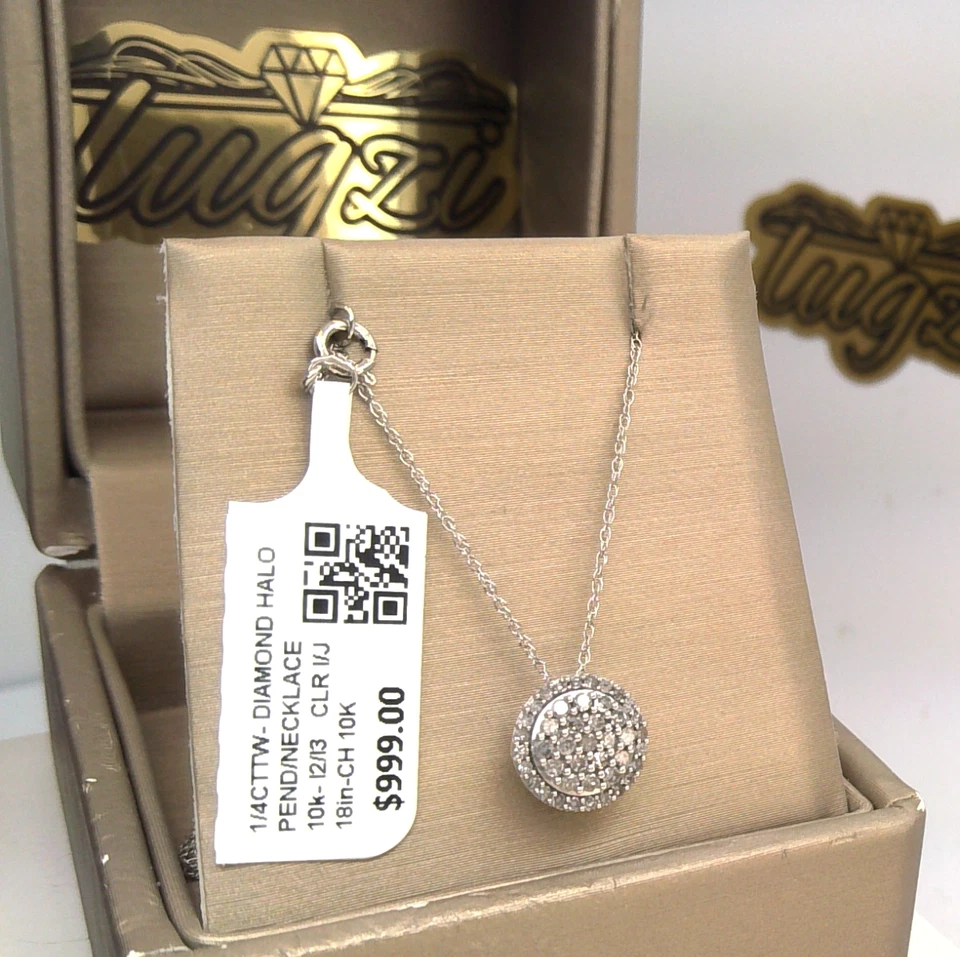 ⚡ $1000 натуральный бриллиант HALO кластер ожерелье подвеска PAVE✨ твердое-10k белое золото - Изображение 4 из 4