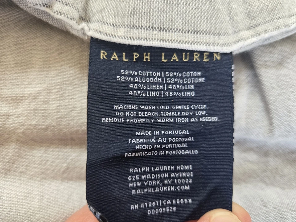 Capa de edredom listrada cinza Ralph Lauren completa linho queen mistura de algodão - Imagem 4 de 4