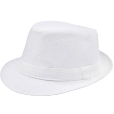 Classic Fedora Hat for Men Women Short Brim Panama Summer Small-Medium White