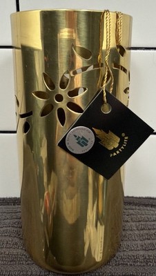 VINTAGE BRASS  PARTYLITE  VOTIVE 6  T 2.75 W Hand Crafted Flower Design With Tag