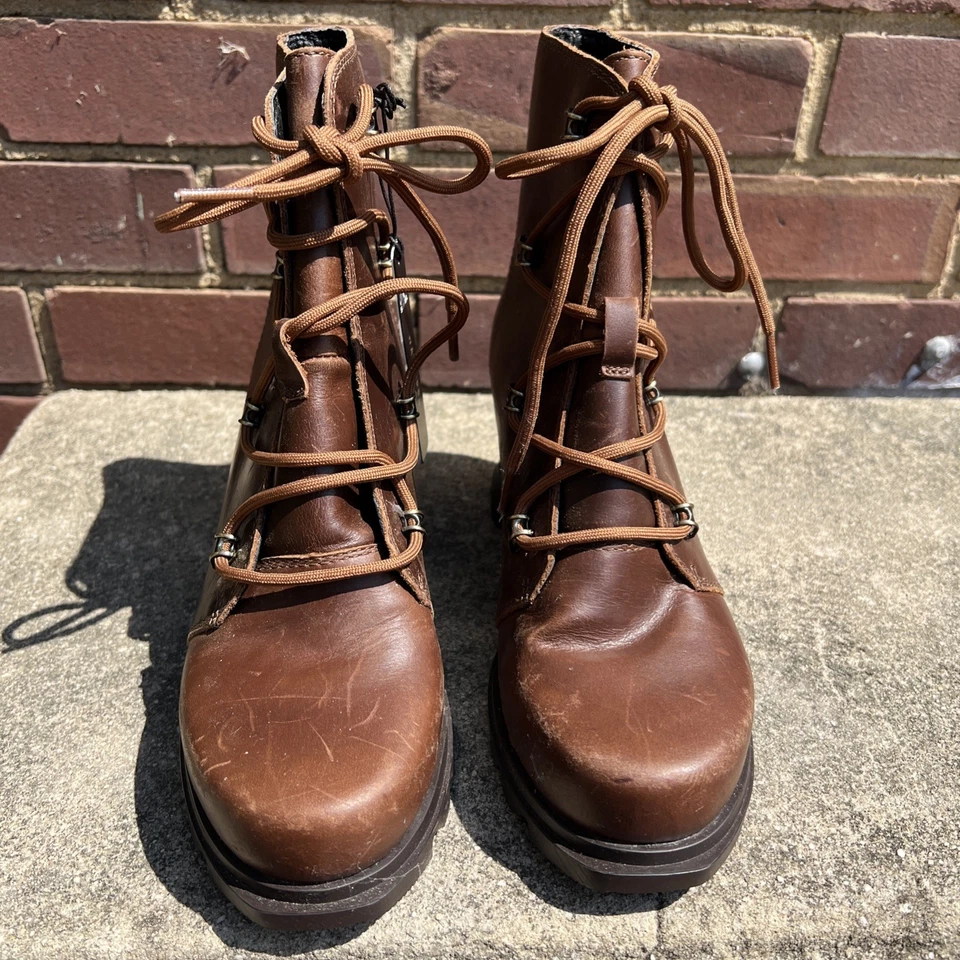 Botas Sorel Joan of Arctic Wedge III de cuero marrón con cordones talla 7 para mujer nuevas Foto 3 de 4