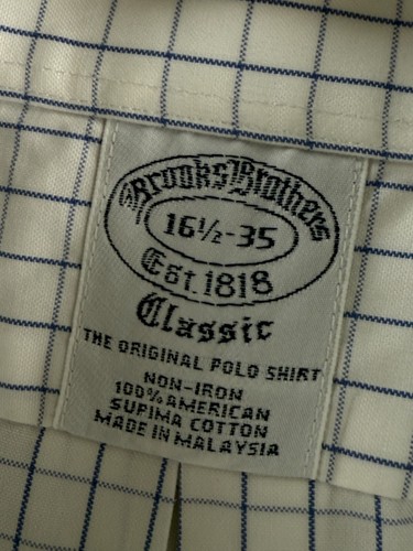 Brooks Brothers Button-Down Non-Iron Classic Cotton Check 16.5 35 Blue Men Shirt - Picture 11 of 15