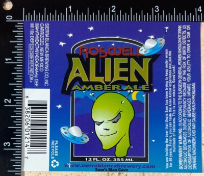Roswell Alien Amber Ale Label - NEW MEXICO