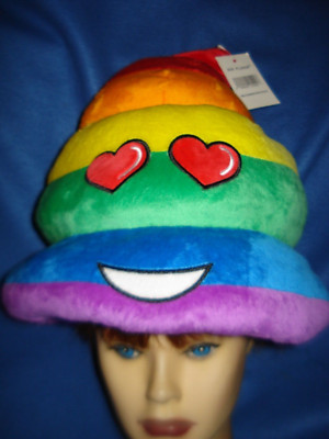 6 Flags Rainbow Poo Hat with Tag - Smiling with Red Heart Eyes - 12'' Plush Emoji