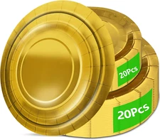 40Pcs Disposable Paper Plates Gold,Including 20Pcs 9" and 20Pcs 7" Plates,Strong
