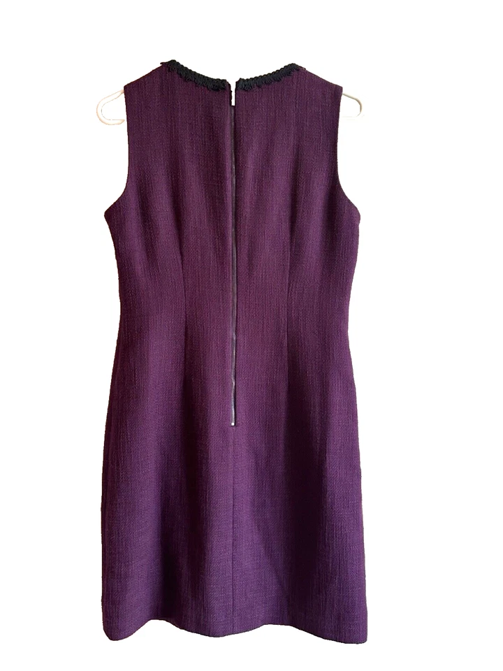 Karl Lagerfeld Purple Tweed Embroidery Sleeveless Sheath Dress Size 6 - Image 2 of 4