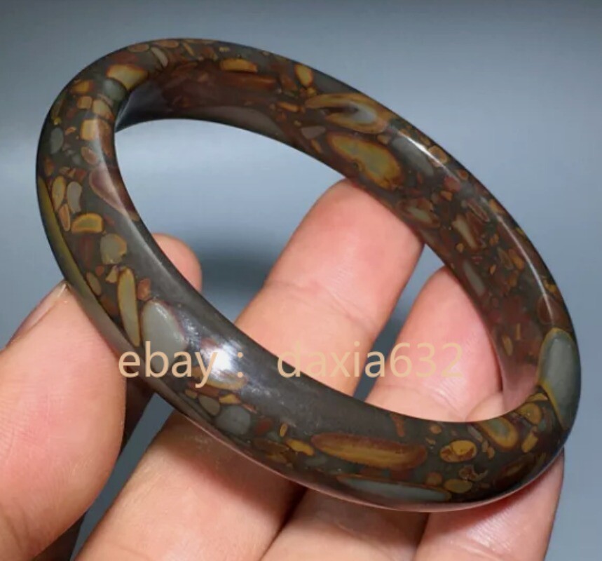 Hand Carved Yellowstone Jade Reiki Bangle Bracelet 55-64mm-image