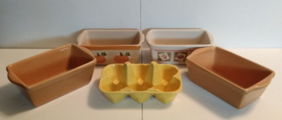 4 Mini Loaf Pans And Ceramic Egg Holder